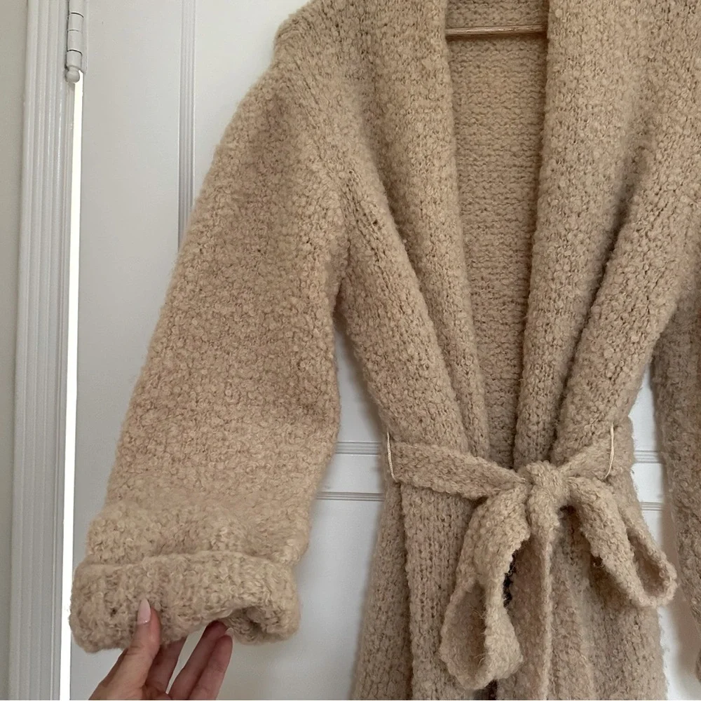 A.L.C. Nude Wool Nubby Boucle Knit Wrap Coat - Picture 7 of 12